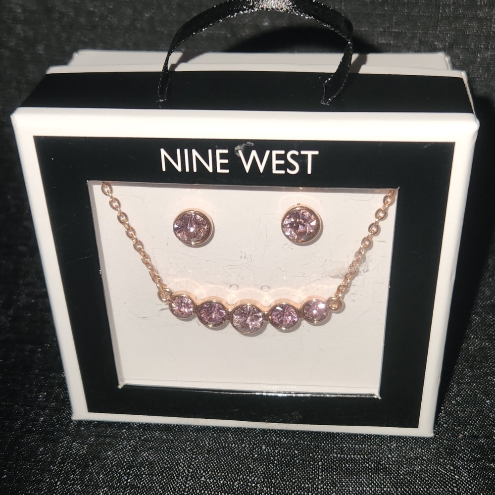 Nine West Purple Crystal Rose Gold Tone Necklace & Earrings Item No. 25-204